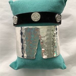 Silver cuff Bracelet & Black leather bracelet with 3 snaps for closure!